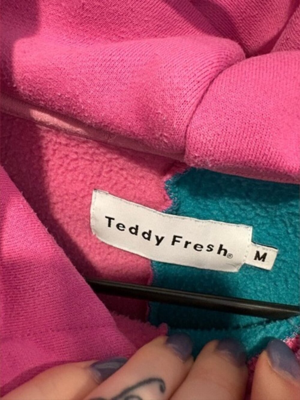 Teddy Fresh Love Bubblegum Blue Colorblock Retro Hoodie - Picture 7 of 8